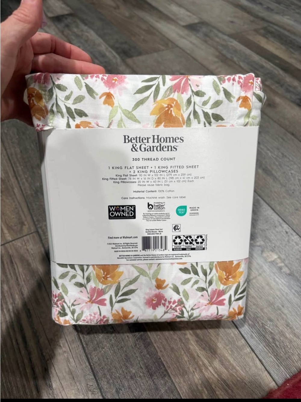 NWT! Better Homes And Gardens King Sateen Sheet Set - Pink & Orange Floral - Picture 2 of 5